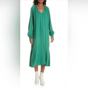 Tibi Savanna Crepe Ruffle Midi Dress - Green - Size 0